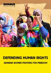 Framsida av rapporten "Defending human rights - Sahrawi women fighting for freedom" om västsahariska kvinnors kamp mot ockupation.